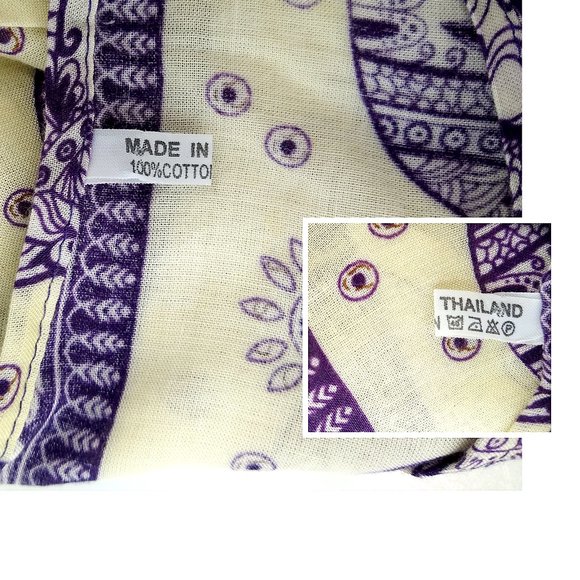 Elephant Boho Cropped Tank Top Purple Yellow Thailand Open Back M 100% Cotton - Picture 9 of 10